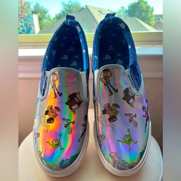 NWOT Disney Pixar Ground Up Holographic Character Slip-On Sneakers - Picture 1 of 11